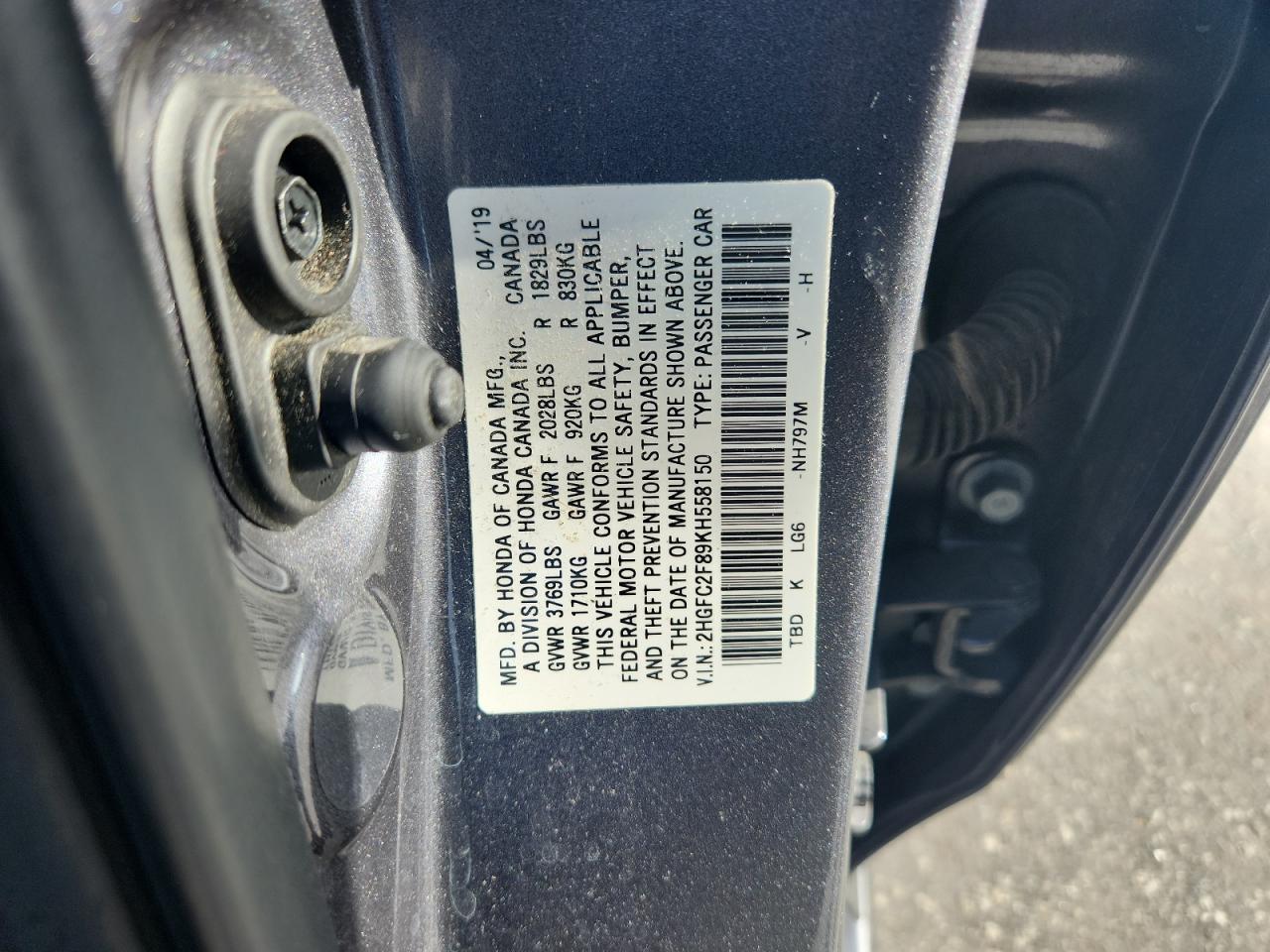 2019 Honda Civic Sport VIN: 2HGFC2F89KH558150 Lot: 68625725