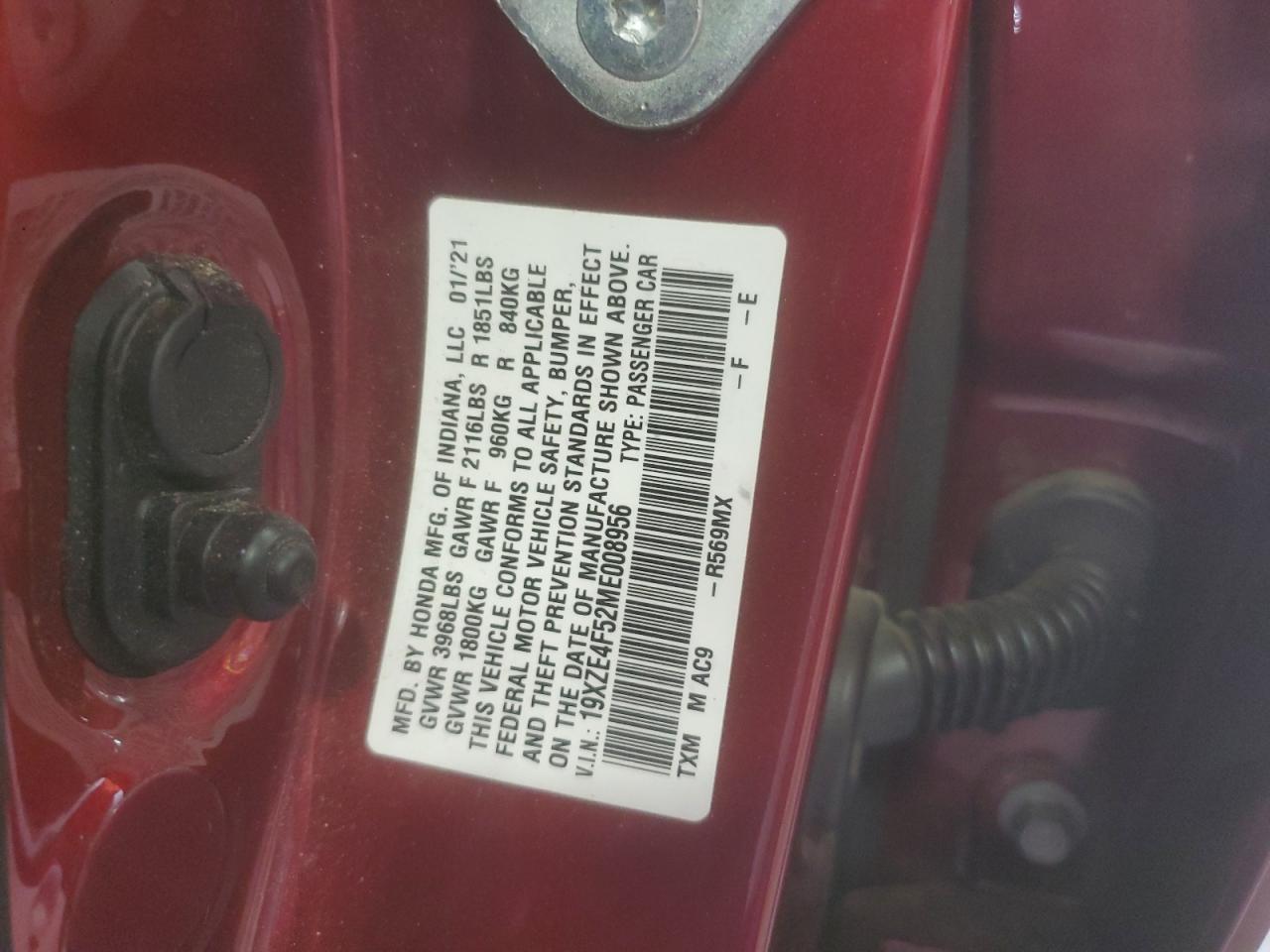 2021 Honda Insight Ex VIN: 19XZE4F52ME008956 Lot: 70377165