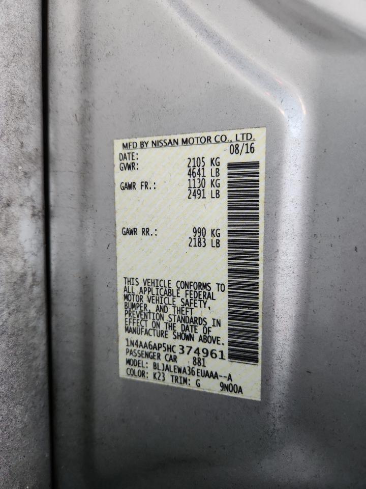 2017 Nissan Maxima 3.5S VIN: 1N4AA6AP5HC374961 Lot: 70707085