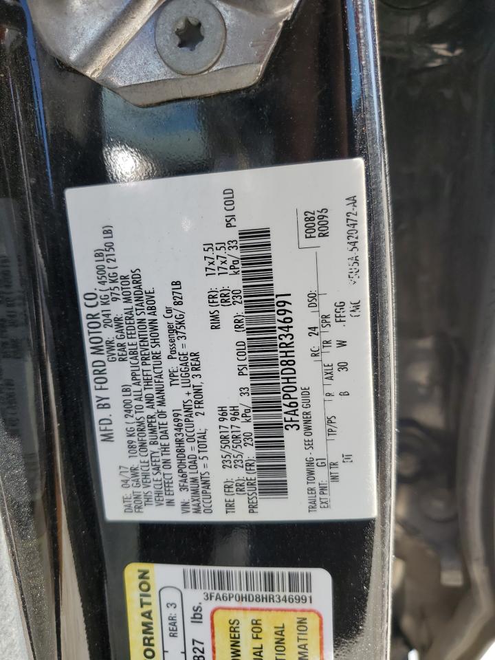 2017 Ford Fusion Se VIN: 3FA6P0HD8HR346991 Lot: 70198915