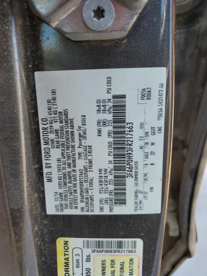 2015 Ford Fusion Se VIN: 3FA6P0H93FR217663 Lot: 93207085