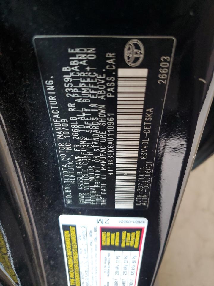 2010 Toyota Camry Se VIN: 4T1BK3EK6AU110961 Lot: 69323625