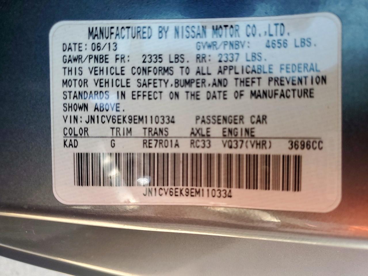 2014 Infiniti Q60 Journey VIN: JN1CV6EK9EM110334 Lot: 67855005