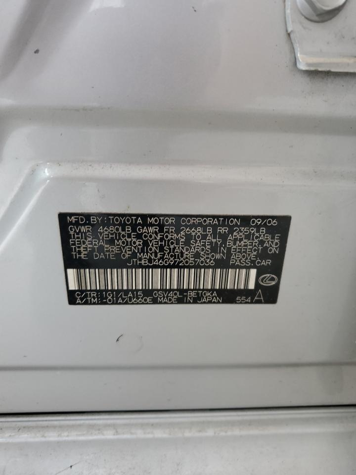 2007 Lexus Es 350 VIN: JTHBJ46G972057036 Lot: 67655055