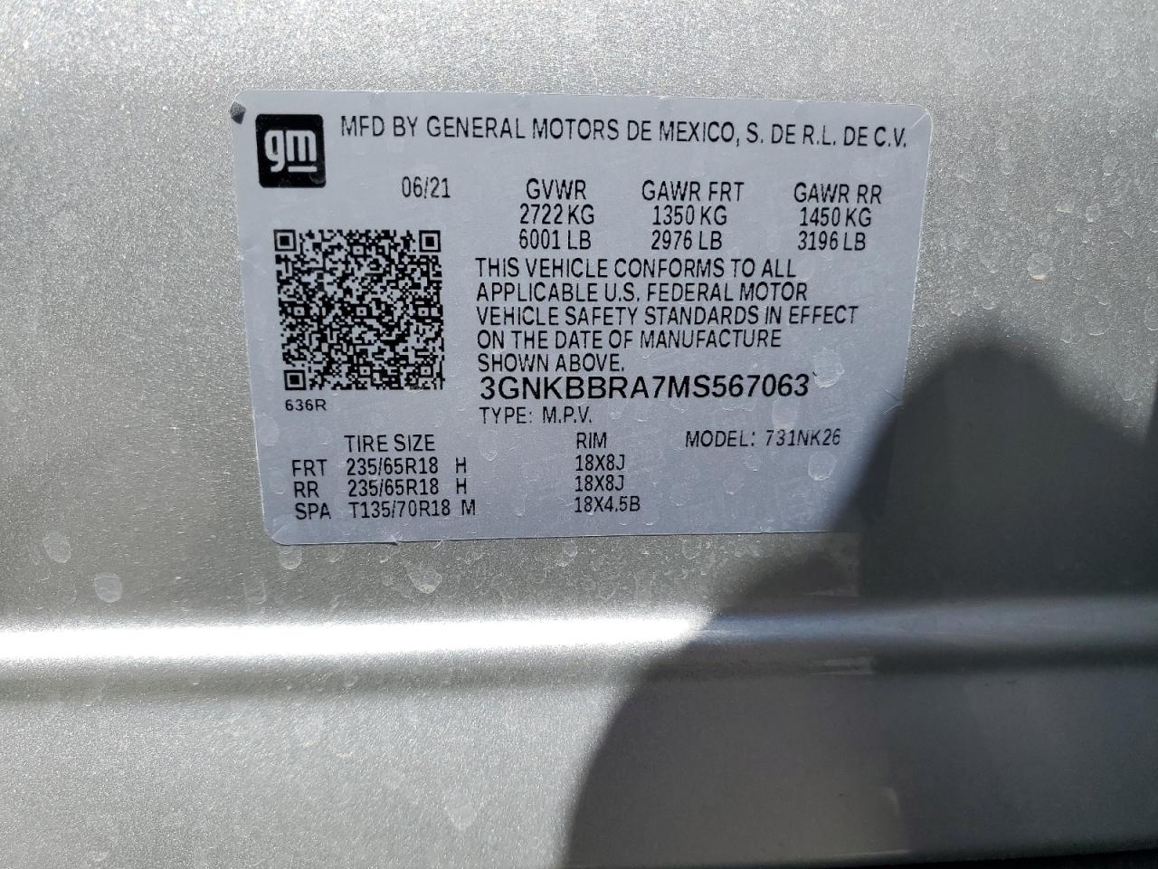 2021 Chevrolet Blazer 1Lt VIN: 3GNKBBRA7MS567063 Lot: 66689855