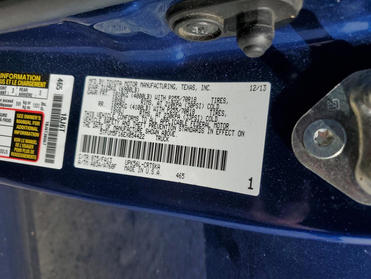 2014 Toyota Tundra Double Cab Sr VIN: 5TFUM5F16EX054422 Lot: 70569815