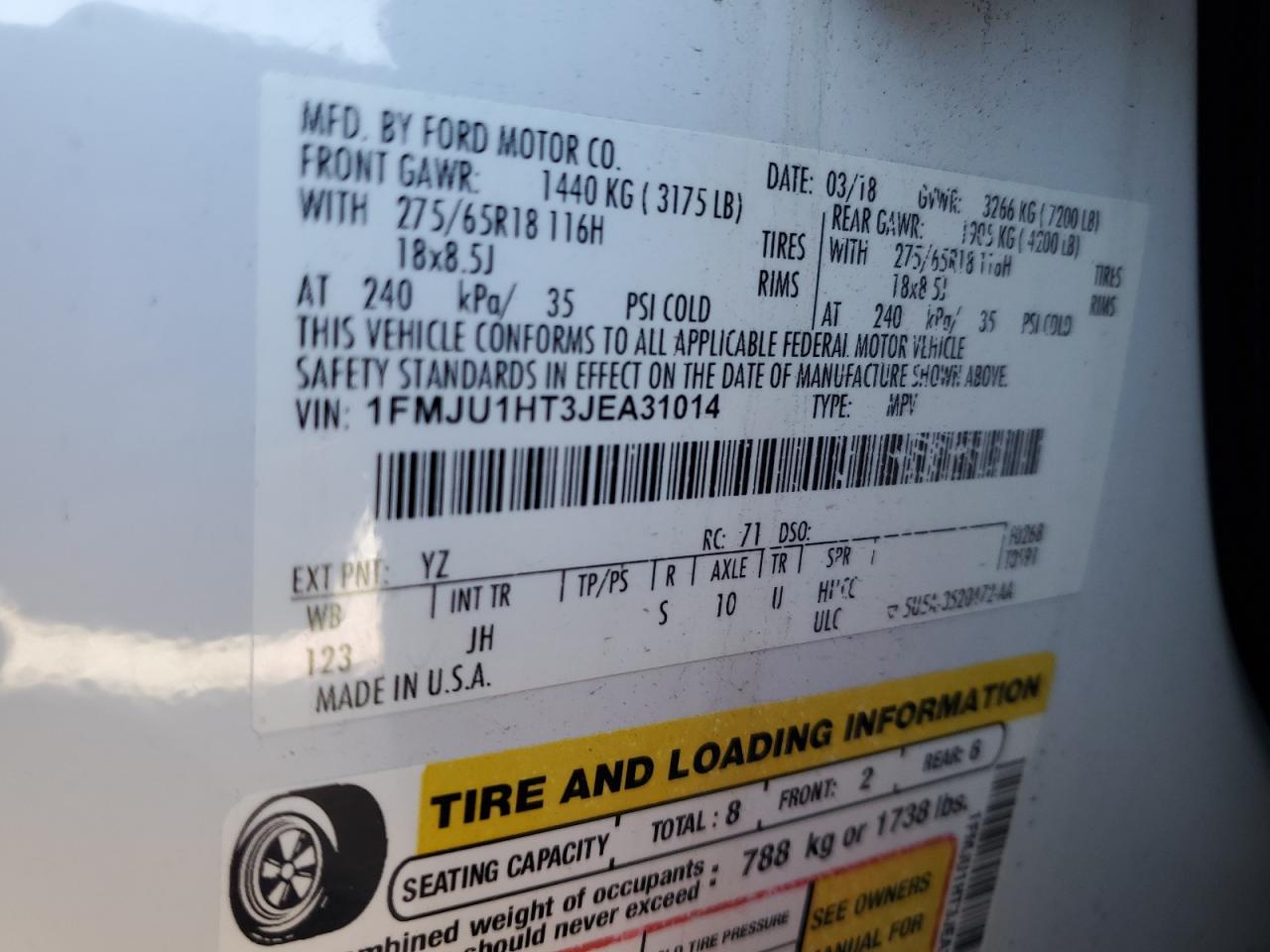 2018 Ford Expedition Xlt VIN: 1FMJU1HT3JEA31014 Lot: 67595305