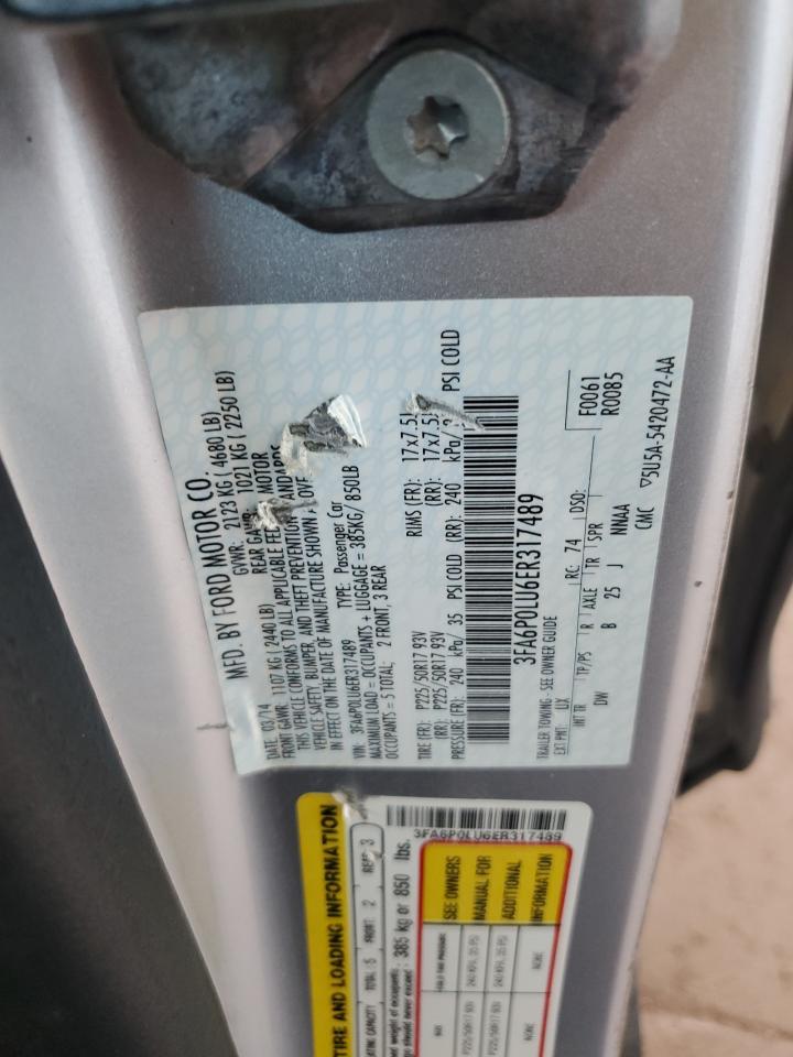 2014 Ford Fusion Se Hybrid VIN: 3FA6P0LU6ER317489 Lot: 69150185