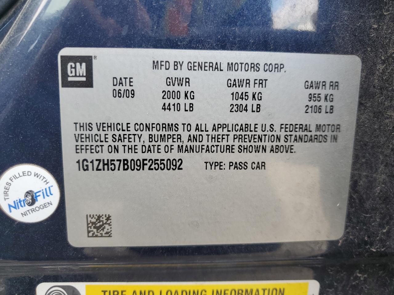 2009 Chevrolet Malibu 1Lt VIN: 1G1ZH57B09F255092 Lot: 68090555