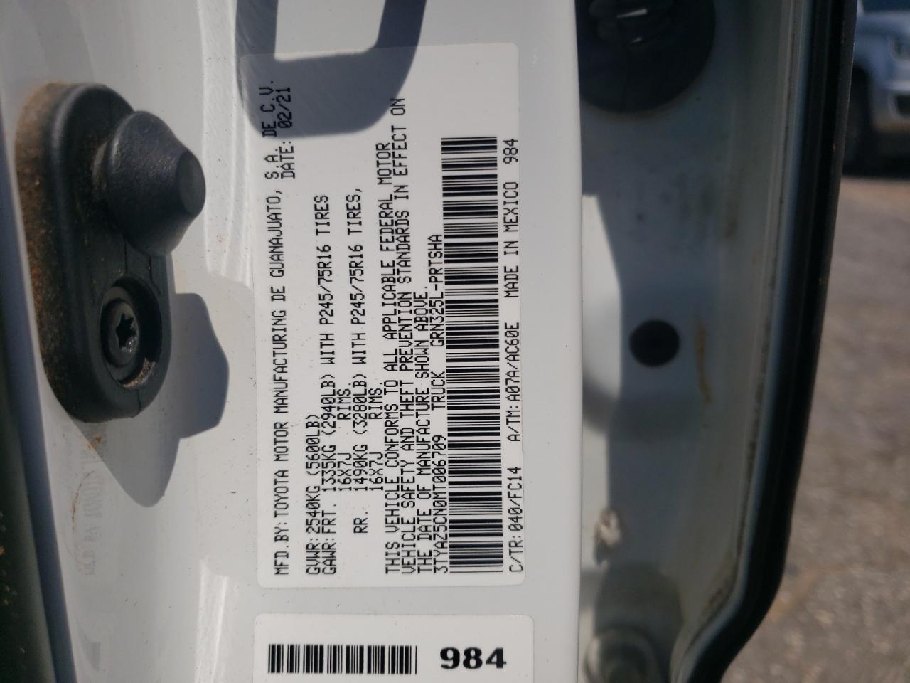 2021 Toyota Tacoma Double Cab VIN: 3TYAZ5CN0MT006709 Lot: 68942965