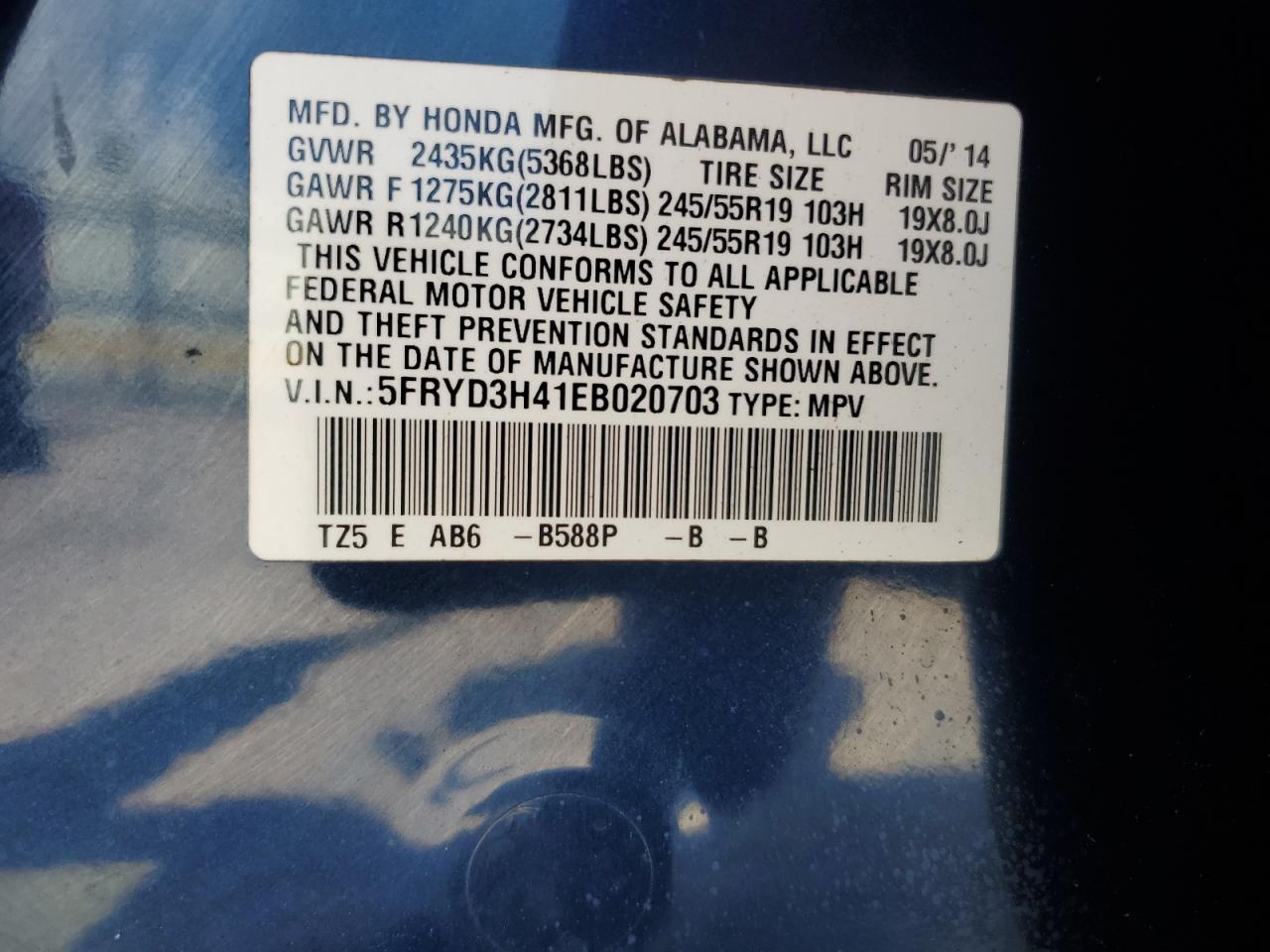 2014 Acura Mdx Technology VIN: 5FRYD3H41EB020703 Lot: 69405355