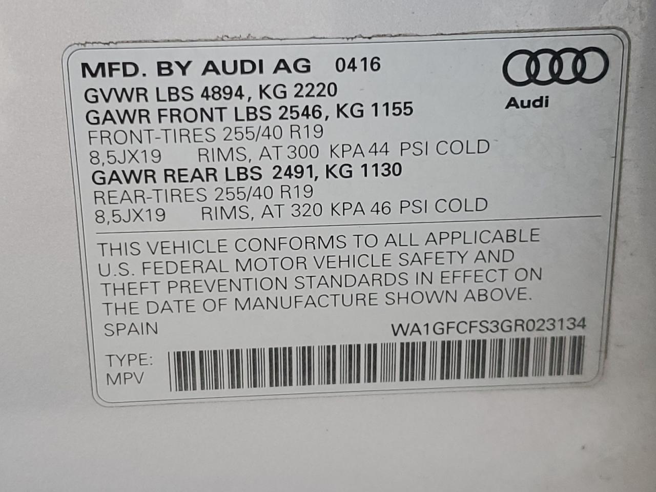 2016 Audi Q3 Prestige VIN: WA1GFCFS3GR023134 Lot: 68730375