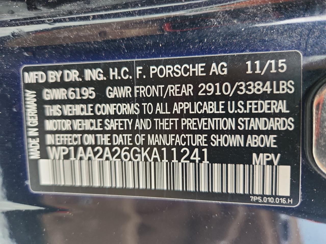 2016 Porsche Cayenne VIN: WP1AA2A26GKA11241 Lot: 67906115