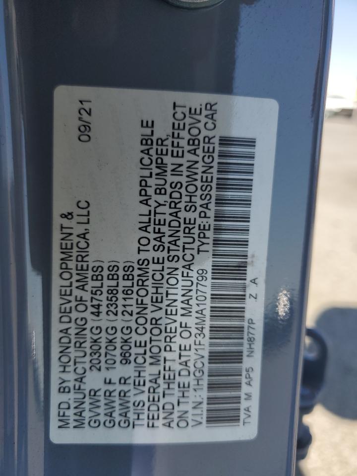 2021 Honda Accord Sport VIN: 1HGCV1F34MA107799 Lot: 67896455