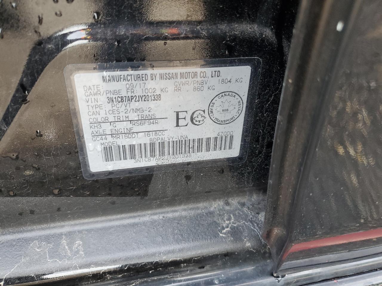 2018 Nissan Sentra Sr Turbo VIN: 3N1CB7AP2JY201338 Lot: 68663935