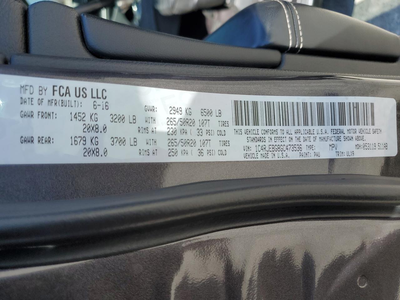 1C4RJEBG8GC473536 2016 Jeep Grand Cherokee Limited