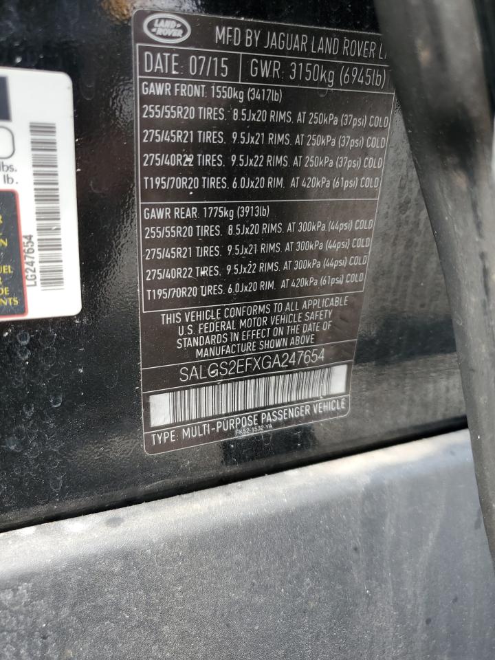 2016 Land Rover Range Rover Supercharged VIN: SALGS2EFXGA247654 Lot: 67818065