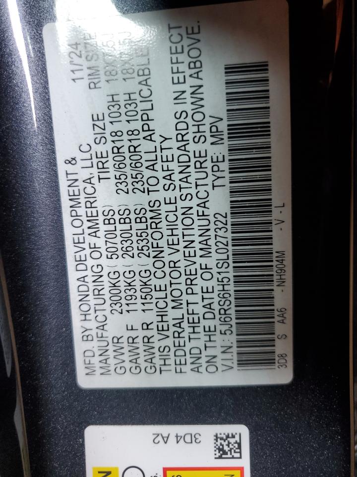 2025 Honda Cr-V Sport VIN: 5J6RS6H51SL027322 Lot: 68512485