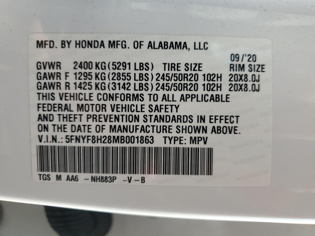 2021 Honda Passport Sport VIN: 5FNYF8H28MB001863 Lot: 68664455