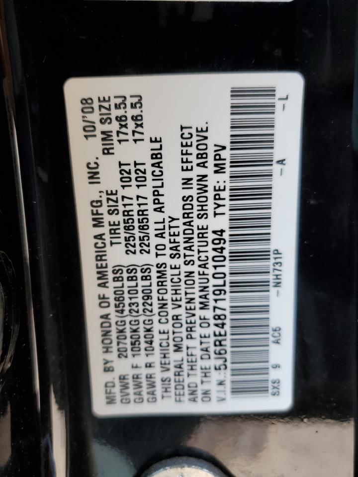 2009 Honda Cr-V Exl VIN: 5J6RE48719L010494 Lot: 70667975