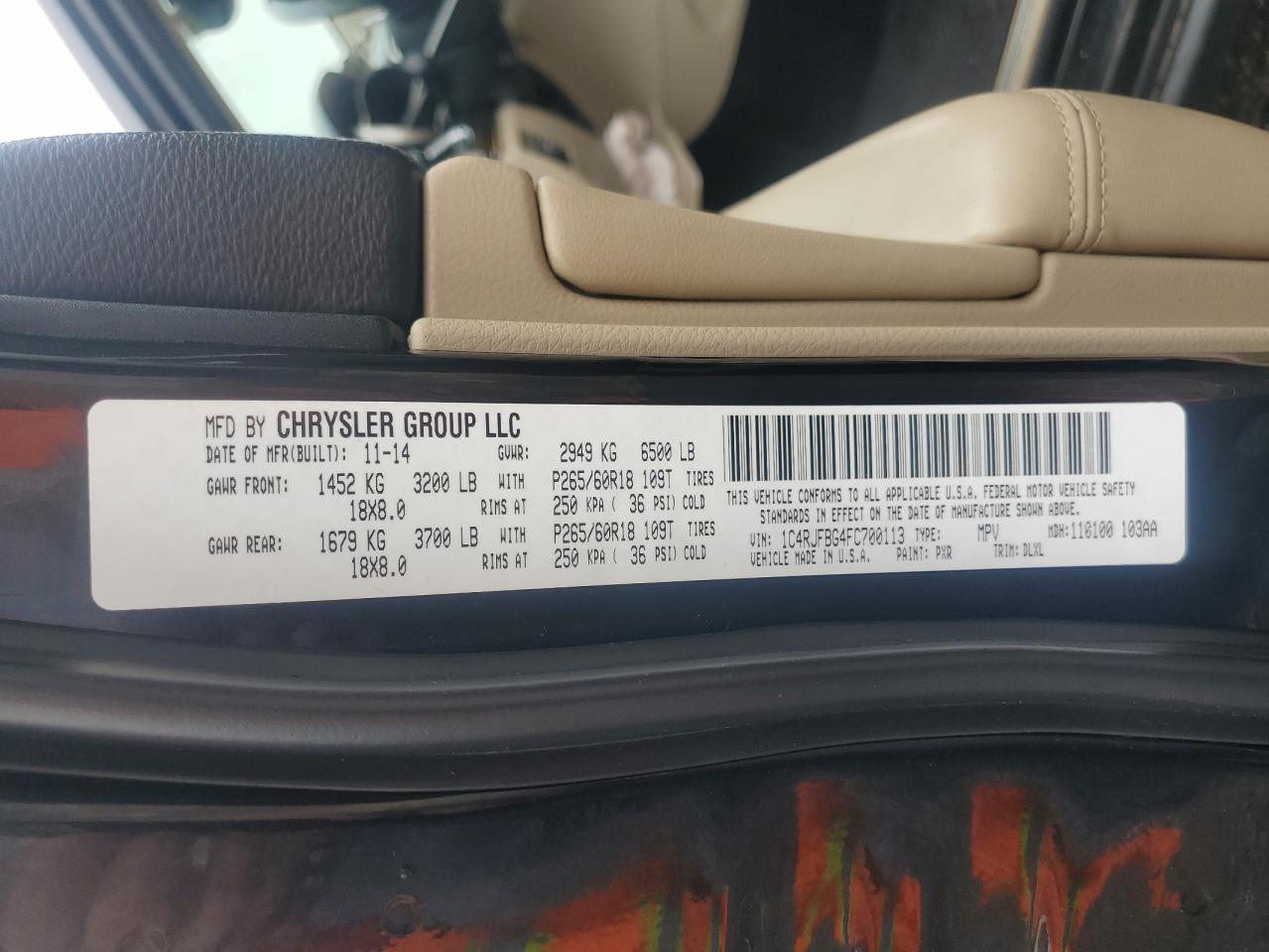 2015 Jeep Grand Cherokee Limited VIN: 1C4RJFBG4FC700113 Lot: 69111835