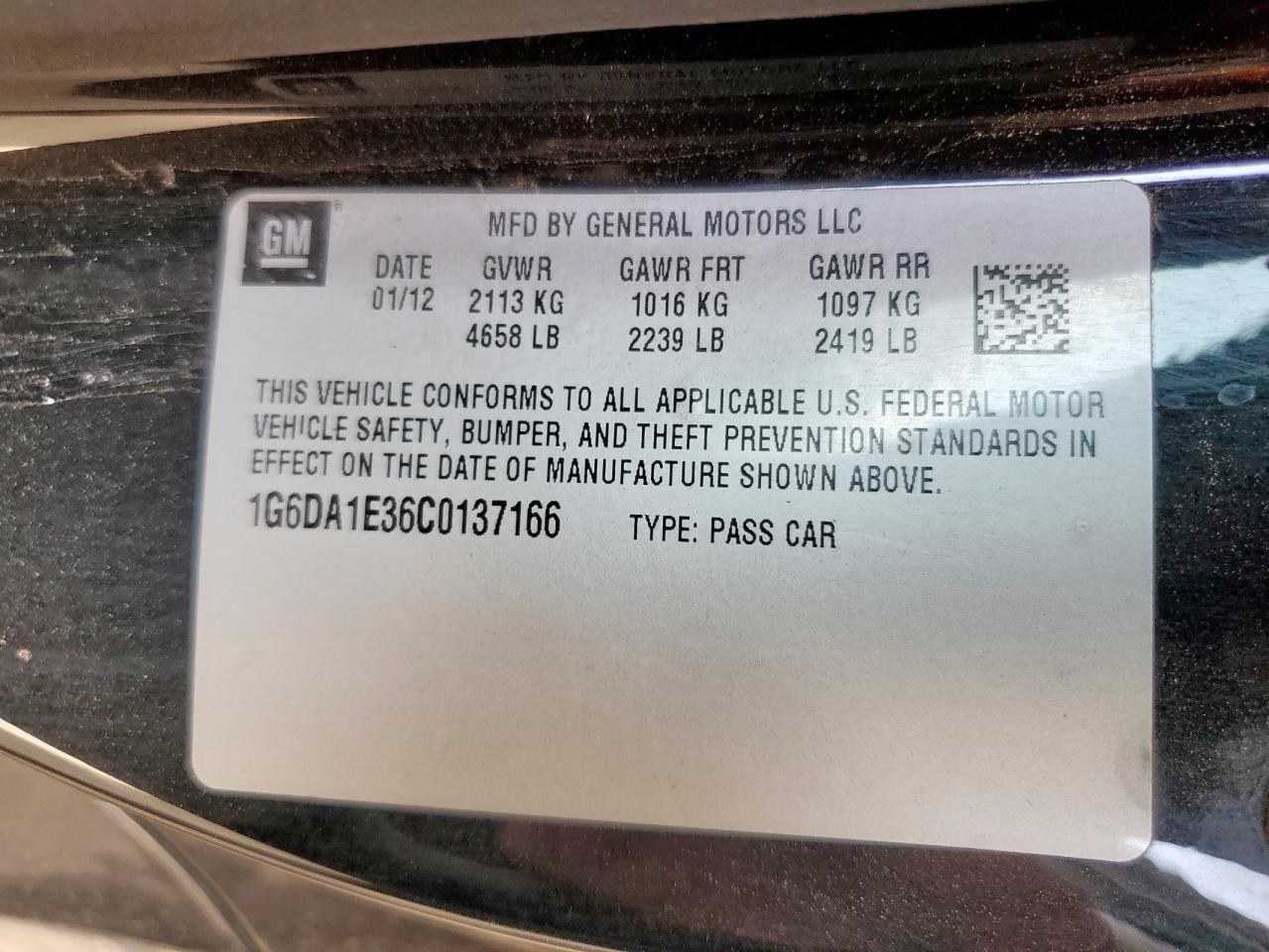 2012 Cadillac Cts VIN: 1G6DA1E36C0137166 Lot: 69656355