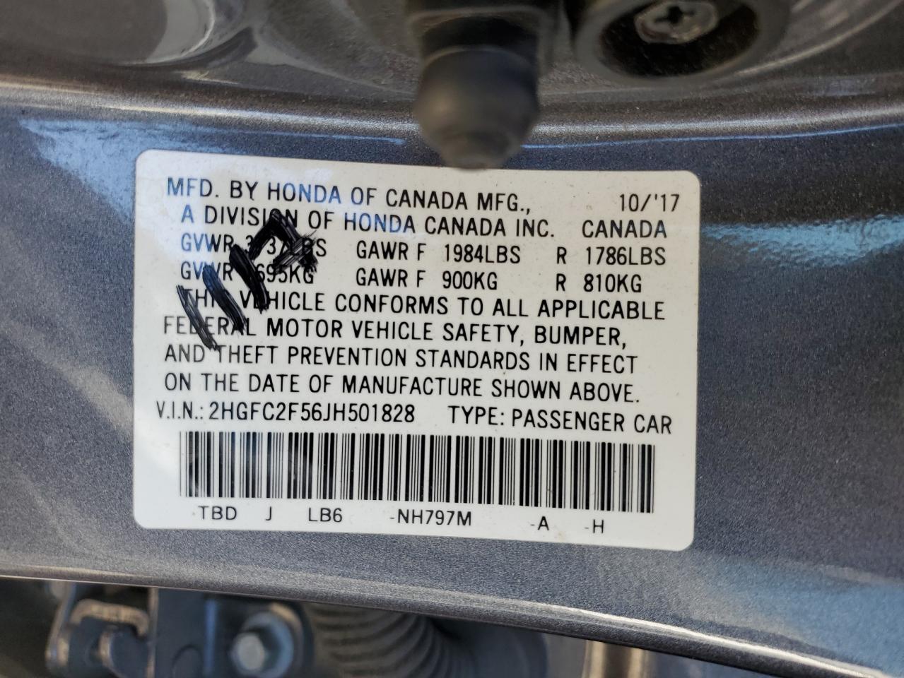 2018 Honda Civic Lx VIN: 2HGFC2F56JH501828 Lot: 70593425