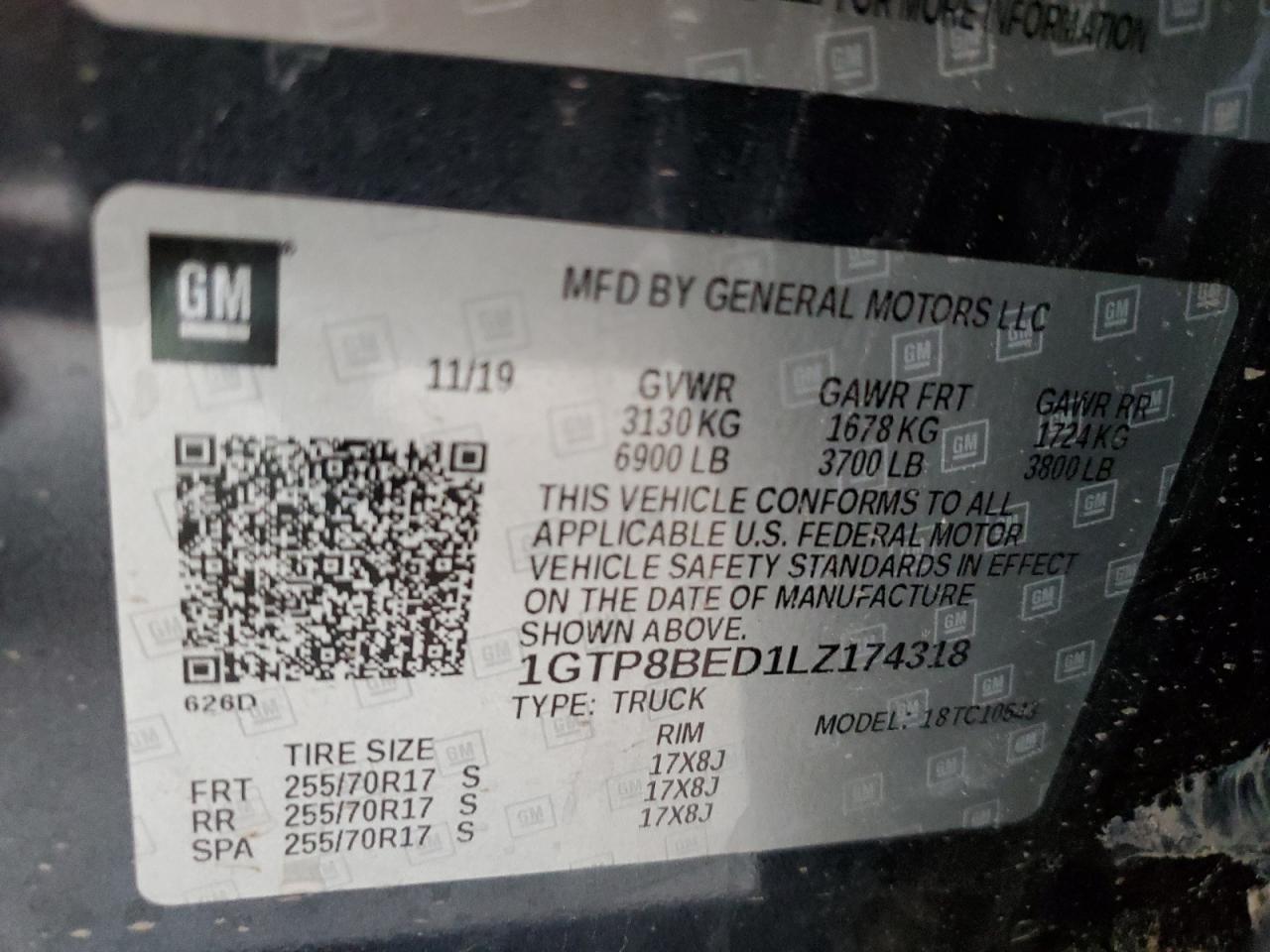 1GTP8BED1LZ174318 2020 GMC Sierra C1500 Sle