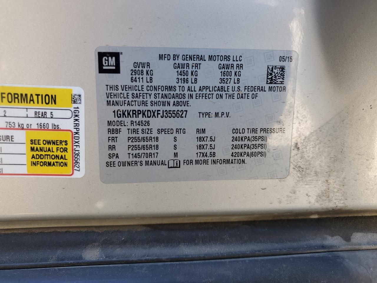 2015 GMC Acadia Sle VIN: 1GKKRPKDXFJ355627 Lot: 68865155