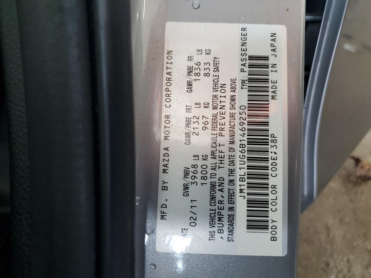 2011 Mazda 3 I VIN: JM1BL1UG6B1469250 Lot: 68819935