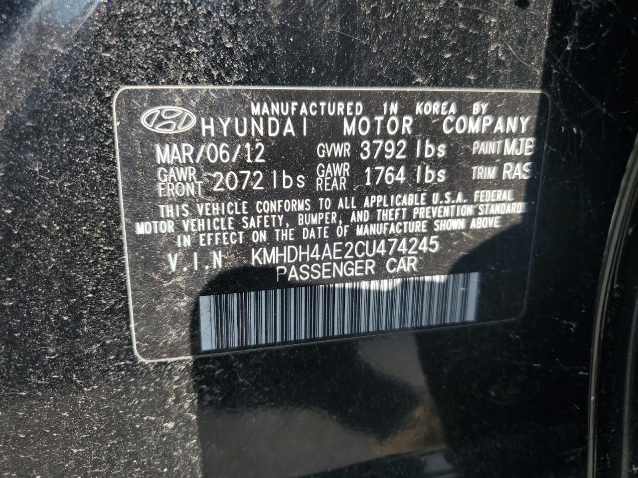 2012 Hyundai Elantra Gls VIN: KMHDH4AE2CU474245 Lot: 69011545