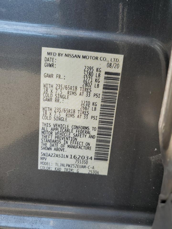 2020 Nissan Murano S VIN: 5N1AZ2AS1LN162034 Lot: 70430395