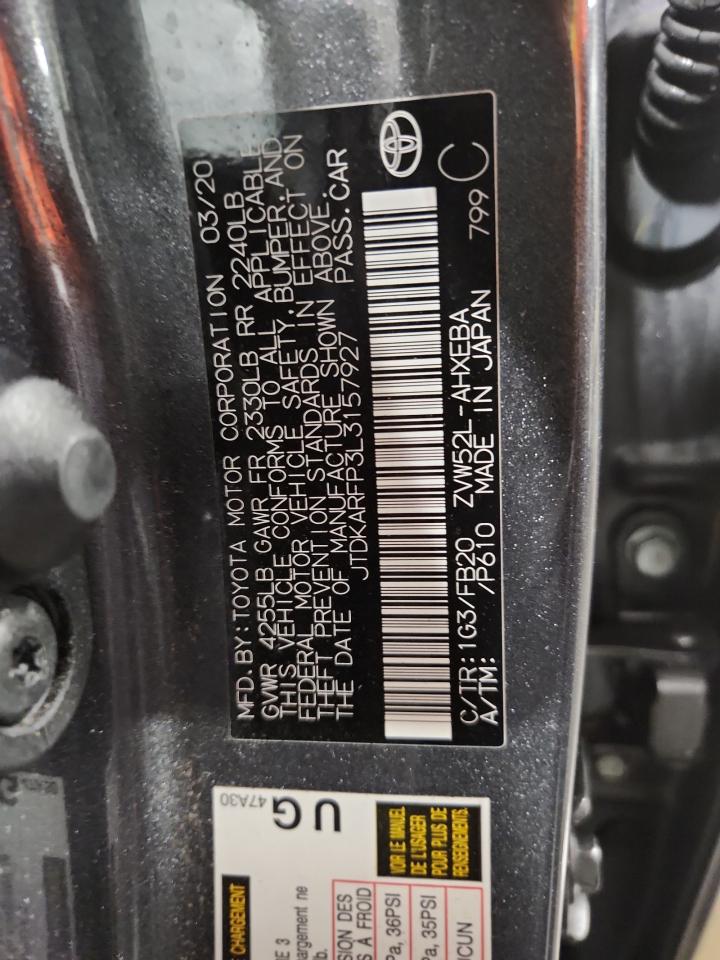 2020 Toyota Prius Prime Le VIN: JTDKARFP3L3157927 Lot: 67793065