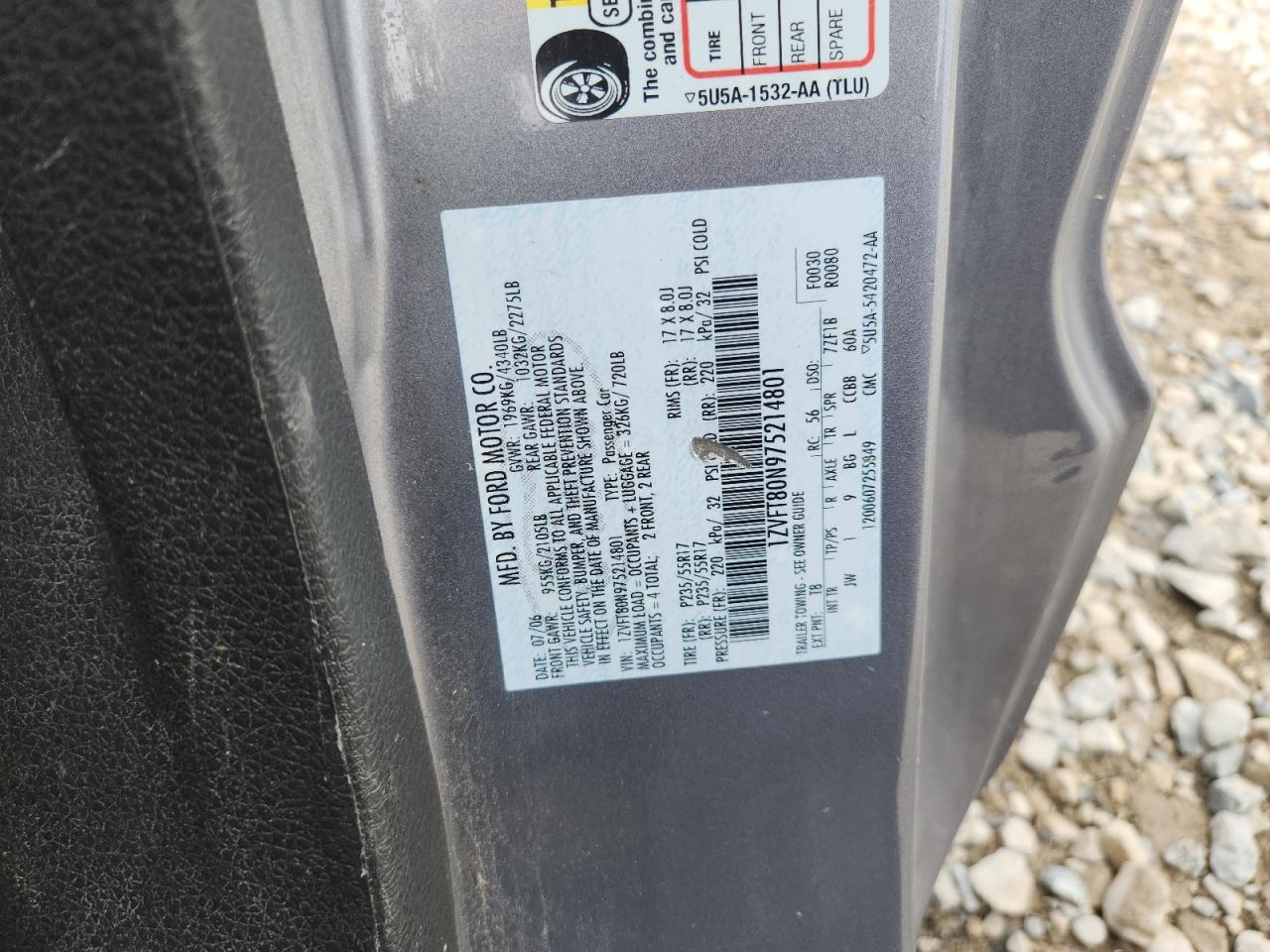 2007 Ford Mustang VIN: 1ZVFT80N975214801 Lot: 70786185