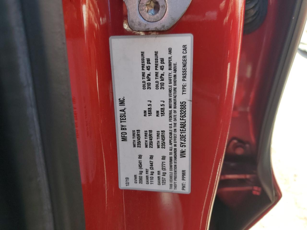 2020 Tesla Model 3 VIN: 5YJ3E1EA8LF632885 Lot: 65760995