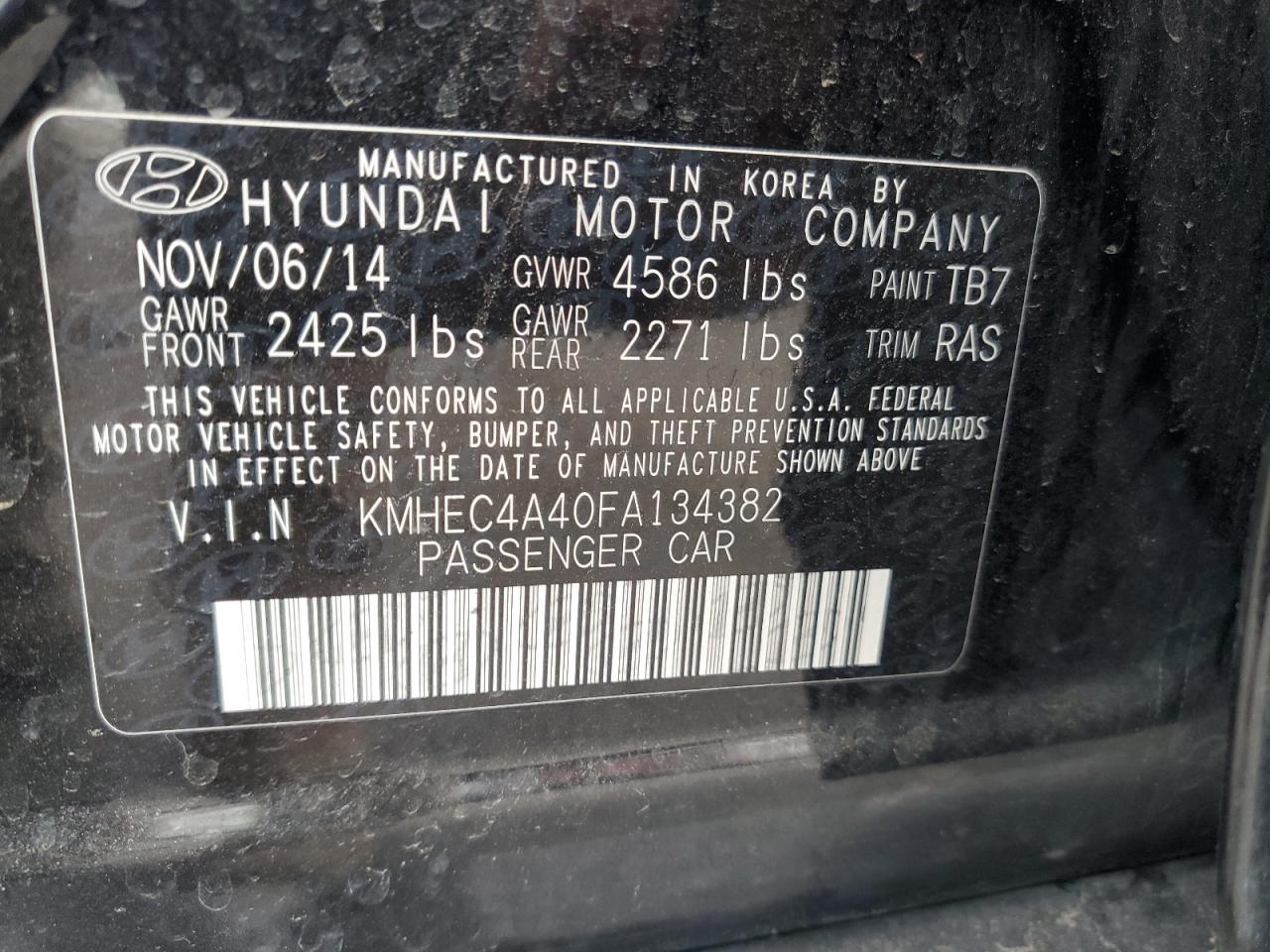 2015 Hyundai Sonata Hybrid VIN: KMHEC4A40FA134382 Lot: 69582785