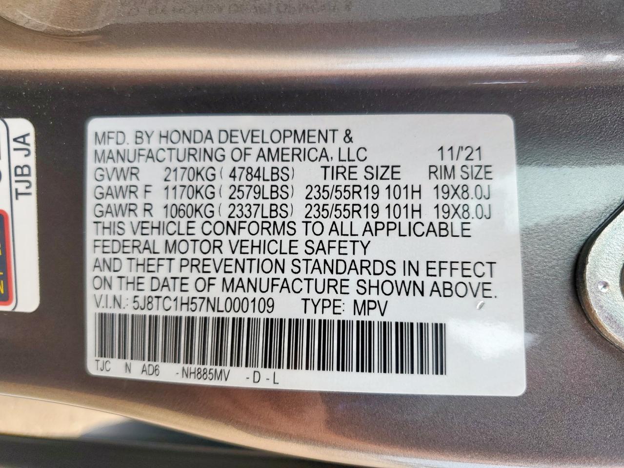 2022 Acura Rdx Technology VIN: 5J8TC1H57NL000109 Lot: 70540695