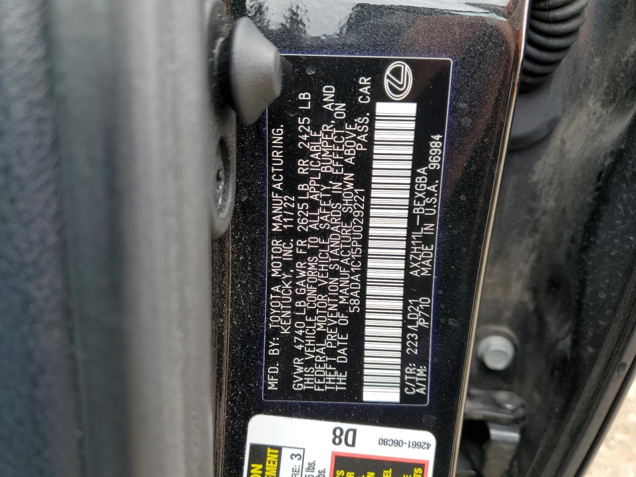 2023 Lexus Es 300H Base VIN: 58ADA1C15PU029221 Lot: 69280185