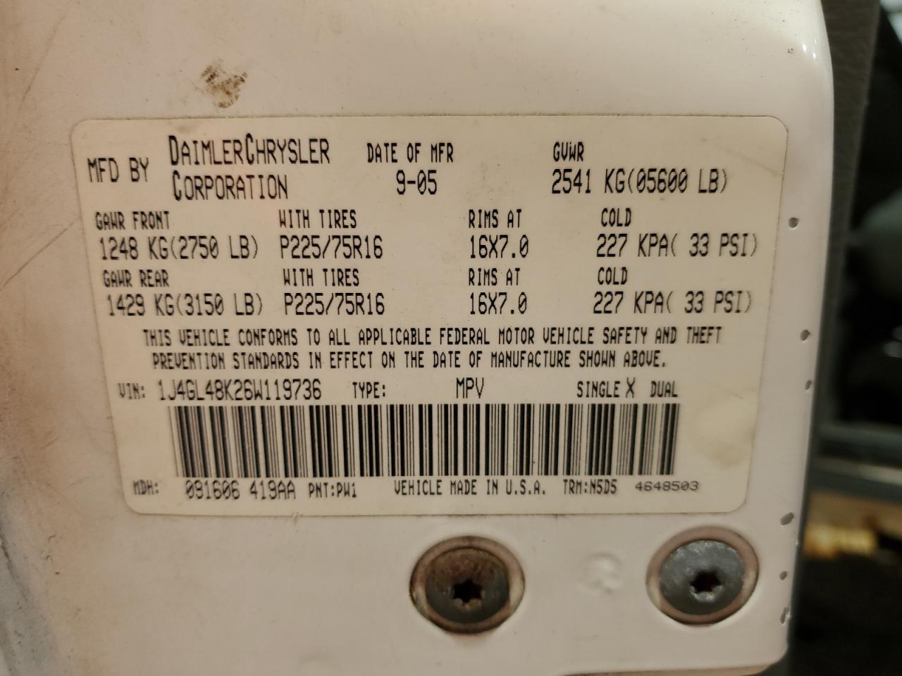 2006 Jeep Liberty Sport VIN: 1J4GL48K26W119736 Lot: 69767545