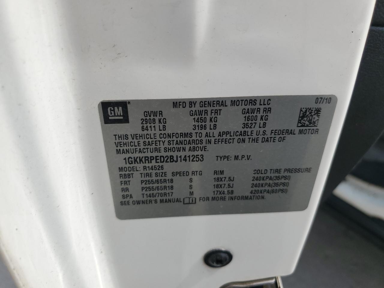 2011 GMC Acadia Sle VIN: 1GKKRPED2BJ141253 Lot: 69564225