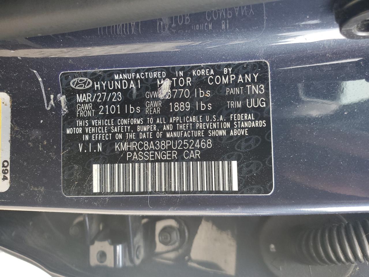 2023 Hyundai Venue Sel VIN: KMHRC8A38PU252468 Lot: 69388375