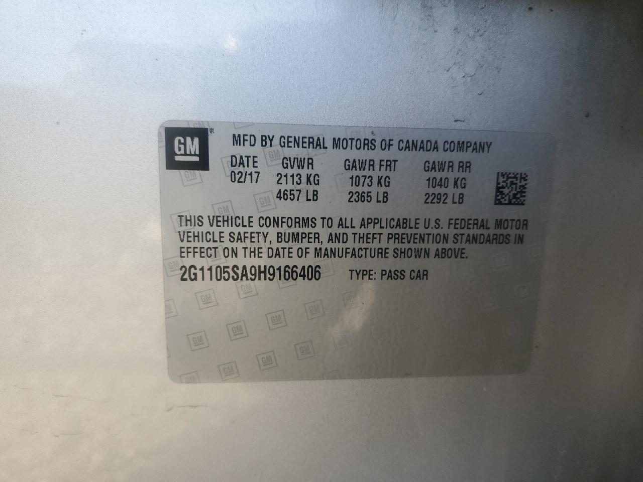 2017 Chevrolet Impala Lt VIN: 2G1105SA9H9166406 Lot: 70847865