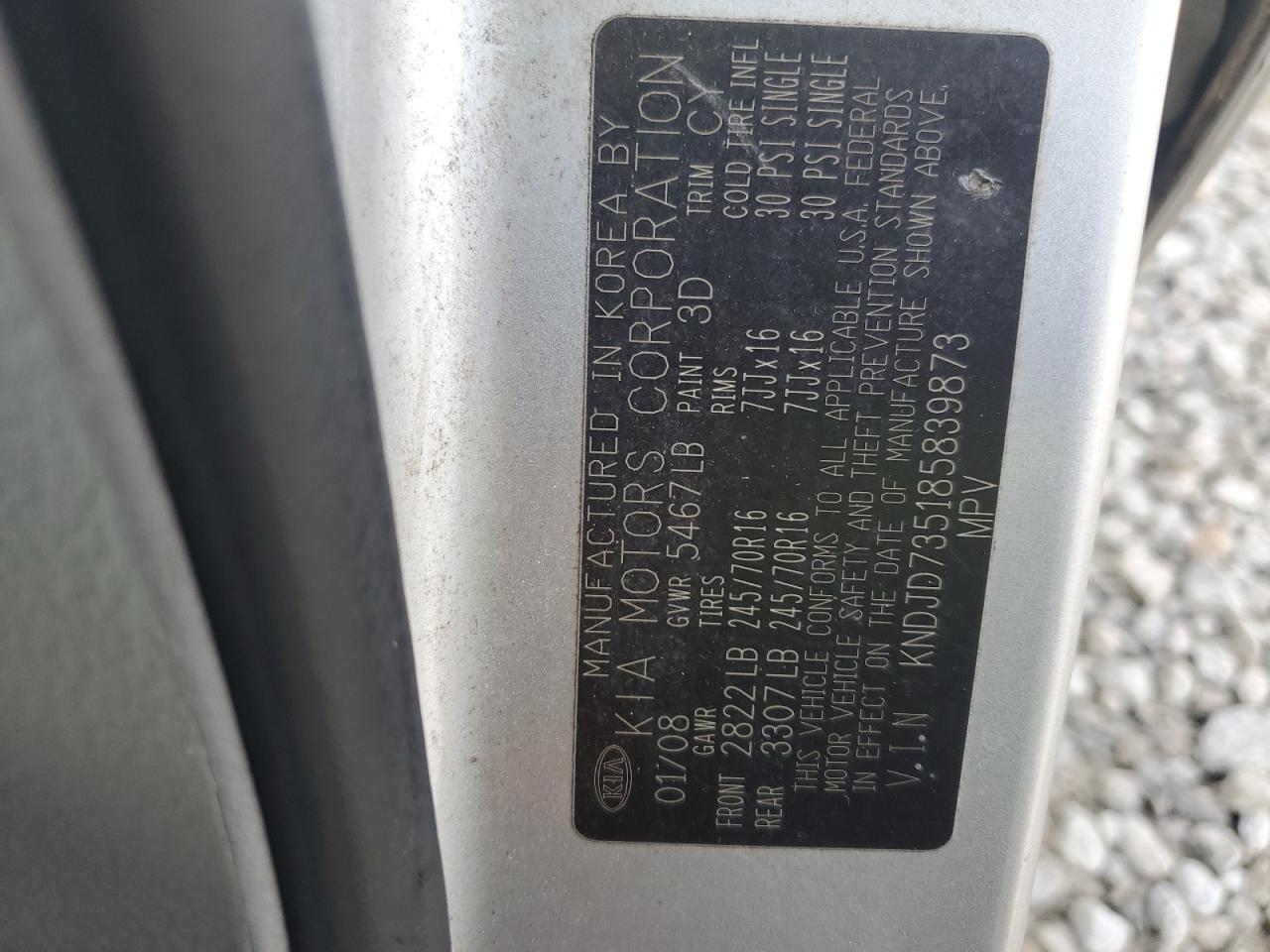 2008 Kia Sorento Ex VIN: KNDJD735185839873 Lot: 67606915