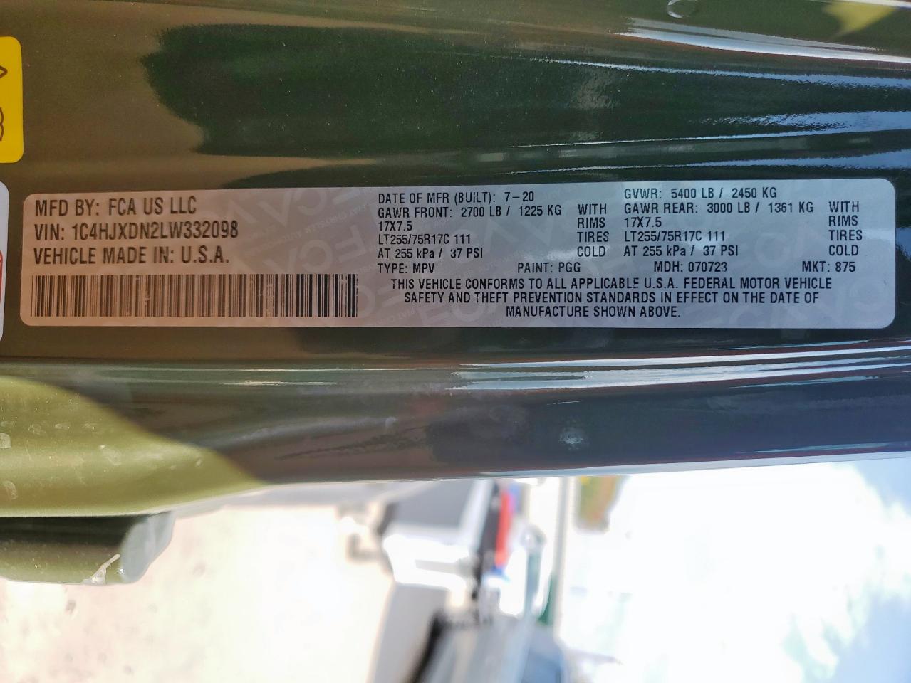 2020 Jeep Wrangler Unlimited Sport VIN: 1C4HJXDN2LW332098 Lot: 70048675