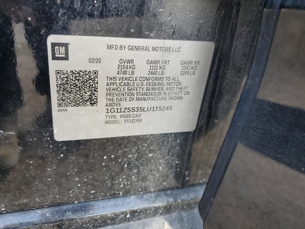 2020 Chevrolet Impala Lt VIN: 1G11Z5S35LU115245 Lot: 70294215