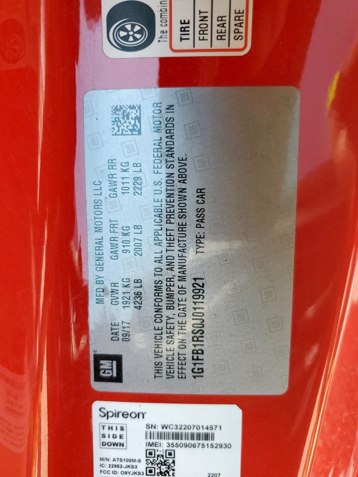 2018 Chevrolet Camaro Lt VIN: 1G1FB1RS0J0119921 Lot: 70053365