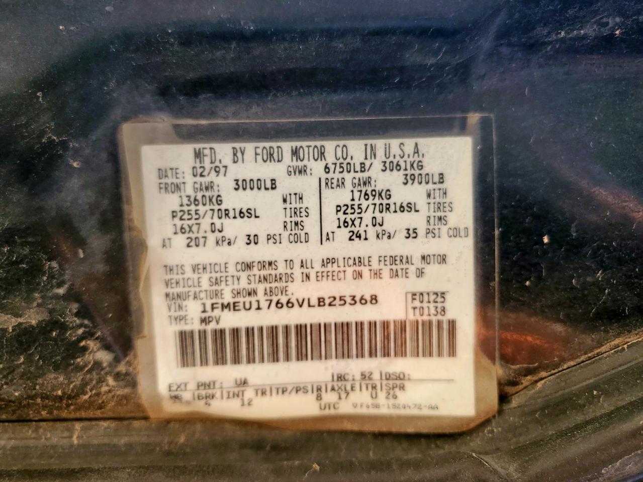 1997 Ford Expedition VIN: 1FMEU1766VLB25368 Lot: 67857485