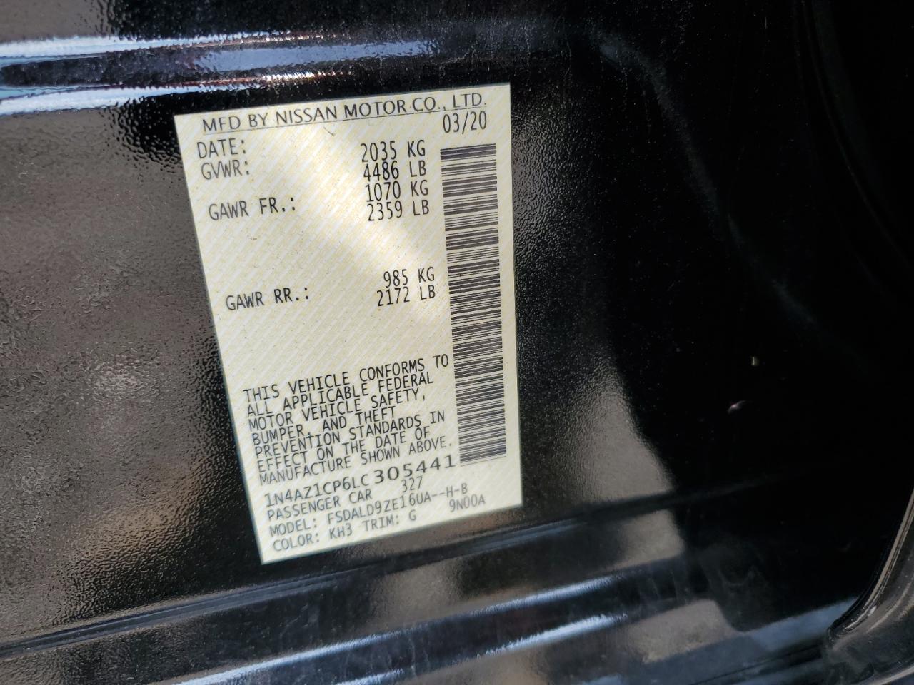 2020 Nissan Leaf Sv VIN: 1N4AZ1CP6LC305441 Lot: 70519795