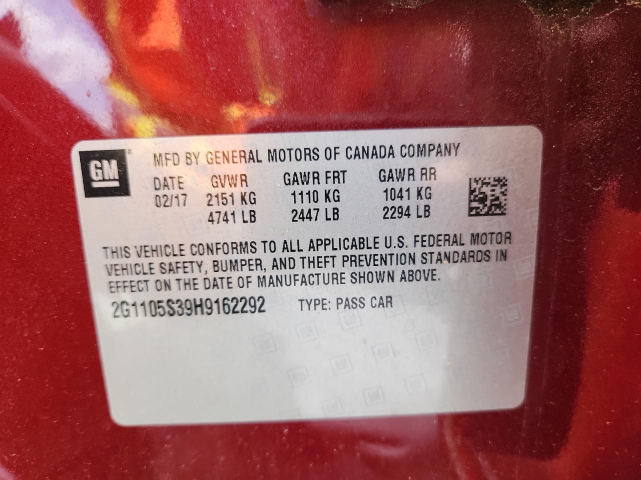 2017 Chevrolet Impala Lt VIN: 2G1105S39H9162292 Lot: 69883055