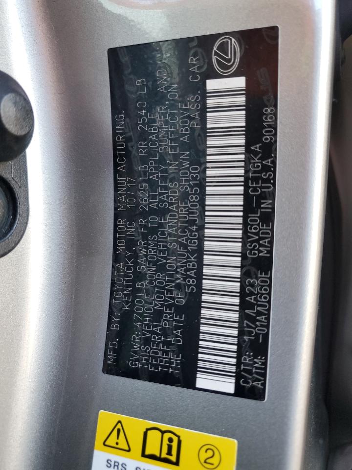 2018 Lexus Es 350 VIN: 58ABK1GG4JU085130 Lot: 70344375